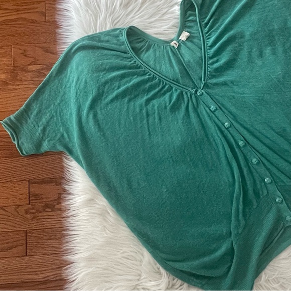 Moth Anthropologie Cardigan Size Small Linen Blend Green Cardigan Short Sleeve - Picture 1 of 5
